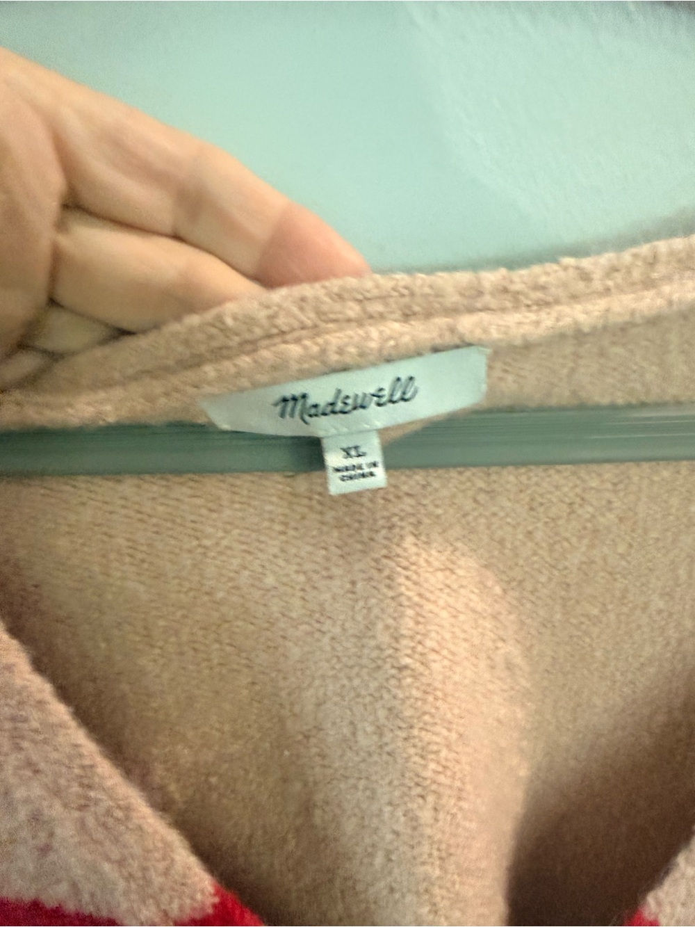 Madewell Cream V-Neck Sweater with Red Stripes - Picture 3 of 3